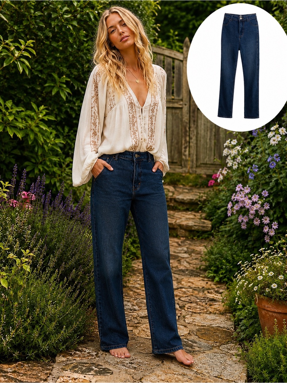 Umgee 9 Dark Blue Straight-Leg High-Rise Jeans